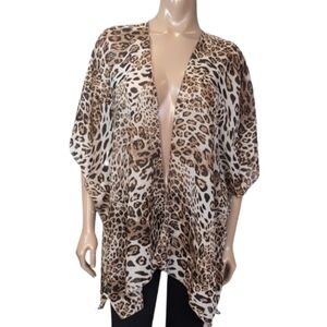 3/$20 Shein Kimono Cardigan Womens Large Brown Leopard Short Sleeve Relaxed